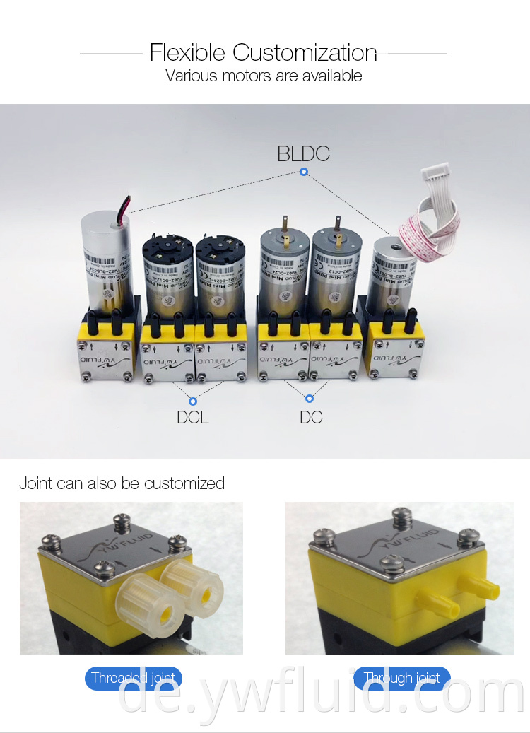 12 V/24 V sowohl Flüssigkeits- als auch Luftverwendung Elektrischer Stromklima -Membranpumpe mit DC -Motor für die Analyse von Flüssigkeitsproben verwendet